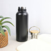 Gourde acier inoxydable avec bouchon bambou personnalisée - NOIR