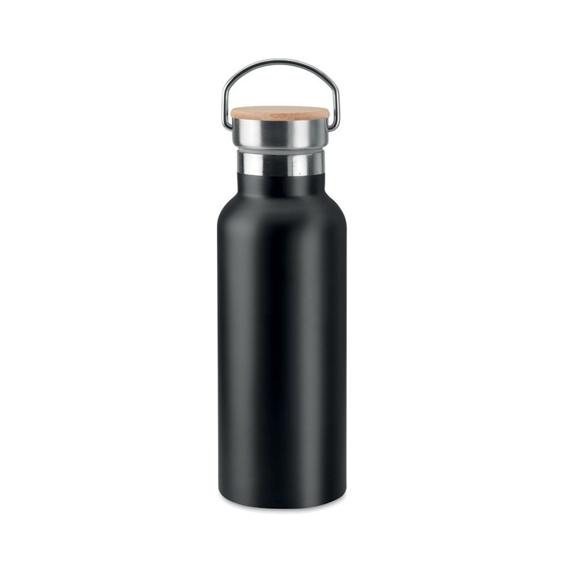 Gourde acier inoxydable avec bouchon bambou personnalisation France - NOIR