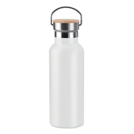 Gourde acier inoxydable avec bouchon bambou personnalisation France - BLANC