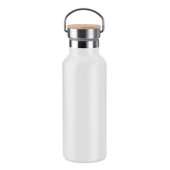 Gourde acier inoxydable avec bouchon bambou personnalisation France - BLANC