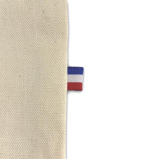 détail étiquette tricolore sur sac coton français par Bagart