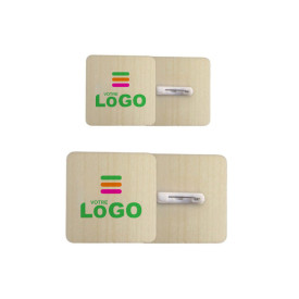 Badges bois carré - personnalisable avec votre logo